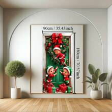 1 Stück 2D Tür Banner Weihnachtself Polyester Tür Hänger, Mehrzweck Feiertags Deko, geeignet für allgemeine Verwendung und Weihnachtsparty Dekoration
