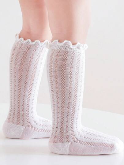 3 pares de calcetines blancos para niños con volantes, diseño de caramelos, calcetines versátiles minimalistas transpirables hasta el tobillo, anti-mosquitos