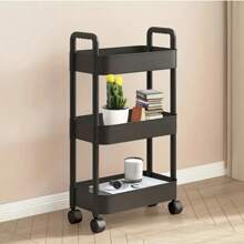 3/4 Floor Storage Cart With 360° Rotating Wheels - Multi-Functional Kitchen, Living Room And Bedroom Organizing Rack - Suitable For Storing Snacks, Books And Sundries - Durable Plastic, Available In Black/White, Practical Storage Cart For Living Room