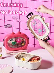 1 件可定制怪物卡通便当盒，2 个隔层，不锈钢 PP 材质，微波炉适用硅胶矩形午餐盒，适合成人、办公室职员、学生 - 多色 - 查看 2
