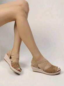 交叉松紧带绳帆布鞋厚底时尚女鞋