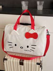 Sanrio Bolso de viaje de gran capacidad con lazo estiloso de Hello Kitty de Sanrio Fashion - Bolso cruzado de hombro elegante de poliéster para mujer, estampado de animal de dibujos animados, para mujer, bolso de graduación blanco para la escuela, accesorios escolares