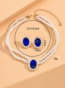 3 Peças/Conjunto Corrente para a Clavícula com Aspecto Luxuoso, Pulseira Curta de Pérola Falsa e Strass Acrílico, Brincos