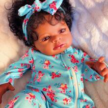 Muñeca bebé Reborn de 20 pulgadas con piel negra, muñeca de tela afroamericana neutra de género, bebé recién nacido realista y lindo, juguete de arte hecho a mano, regalo para niños de 3+ años
