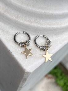 1 Cặp bông tai vòng tròn ngôi sao Punk bằng thép không gỉ, phụ kiện thời trang thích hợp để đeo hàng ngày - Nhiều màu - Xem 8