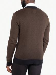 Men's Herringbone Cardigan Sweater - Sienna/Black - View 2