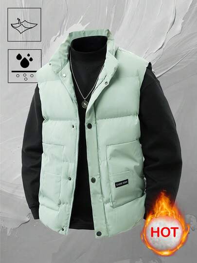 Men's Autumn/Winter Fashion Solid Color Minimalist Sleeveless Vest Jacket, Casual Comfortable
