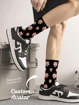 1 Pair, Custom Photo Men's And Women's Medium Socks, Personalised Face Or , Couple's Personalised Medium Socks, Funny Face Socks, Custom Pet Socks, Digital Printing, Comfortable And Funny Socks, Anniversary Gift, Birthday Gift, Father's Day Mother's Day Gift, Funny, Happy, Crazy, Anime, Multicoloured Socks