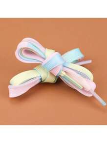 1 Pair Creative Ombre Candy Color Flat Shoelaces, Unisex & Kids, Suitable For Canvas Shoes, Sneakers, Skateboard Shoes, White Shoes
