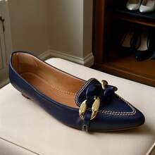 Sapatilha Mocassim Bico Fino Michelle Azul Marinho | Corrente Color no Meio – confortável, casual