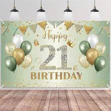 TYFYO 1件生日派对背景布，派对装饰横幅，周年庆典生日派对装饰，绿色乡村风格背景上镶嵌水钻数字，适用于1岁至90岁生日、圣诞节及其他场合 - 彩色 - 查看 28
