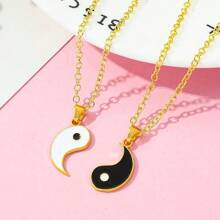 2pcs/Set Fashionable Yin-Yang Tai Chi Bagua Black And White Splicing Couple Necklace, Suitable For Daily Wear Or As A Gift, High-Quality And Inexpensive Gift