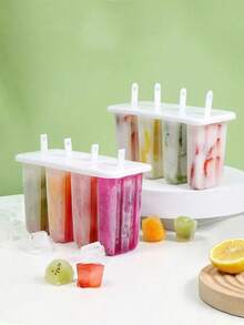 4-In-A-Row Easily Detachable Ice Cream Silicone Molds, Tray Molds, Homemade Ice Cream Molds, Creative Frozen Tray Molds, Summer Kitchen Utensils, Kitchen Supplies, Kitchen Accessories, Household Kitchen Supplies Ice Trays, Ice Cubes, Sponge Ice Cube Molds - Multicolor - View 11