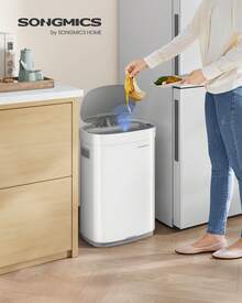 SONGMICS Kitchen Trash Can, 17.2-Gallon (65 L) Motion Sensor Garbage Can, Stainless Steel Trash Bin, Ozone Odor Control, Stay-Open - White - View 2