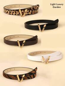 女式“V”形装饰可调节腰带 - 黑色和棕色，适合休闲、正式场合和派对 - 加大码和常规码可选，复古优雅风格，时尚配饰