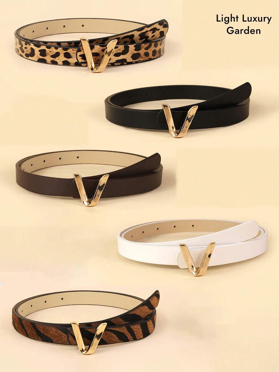 女式“V”形装饰可调节腰带 - 黑色和棕色，适合休闲、正式场合和派对 - 加大码和常规码可选，复古优雅风格，时尚配饰