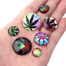 10 件/包枫叶圆形玻璃凸圆形宝石，多种尺寸可选，时尚秋叶手工 DIY 玻璃凸圆形贴花，适用于项链戒指手链珠宝制作装饰材料