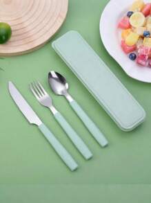 Portable Stainless Steel Travel Cutlery Set With Knife, Fork, Spoon, And Storage Case - Perfect For Office, School, Picnics, Camping, And Outdoor Activities