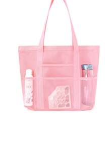 网状沙滩包大号沙滩手提包，带拉链封口的多用途整理袋，可折叠便携大号网状手提包，轻便，适合家庭沙滩包，可装玩具和度假必需品，书包，大容量，防水，轻便 - 彩色 - 查看 9