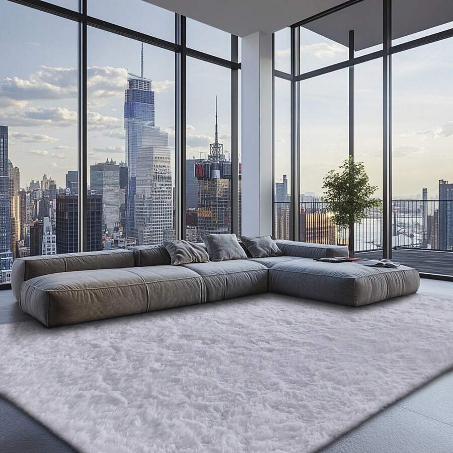 Luxury Fluffy Shag Rug For Living Room Bedroom, Soft Plush Silky Carpet, Large Area Rug For Dorm Home Decor, Modern Non-Slip Floor Mat Back To School Fall Decor Bathroom Kitchen Decor - White - View 1