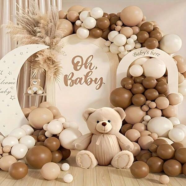 112pcs Balloon Arch Set, 5/10/18 Inch Brown, Beige, Mocha Balloons, Suitable For Birthday Party, Baby Shower, Gender Reveal, Birthday, Room Decoration