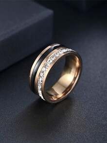 1 件不锈钢锆石镶嵌男士戒指，适合日常、派对、节日、婚礼和户外场合，情侣戒指，生日礼物，婚礼配饰 - 彩色 - 查看 15