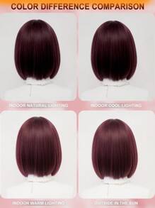 XYUNMI Sweet Berry Red Bob Wig Short Straight With Bangs 12 Inch Lightweight Breathable Women's Heat Resistant Synthetic Wig For Daily Wear Party Role Play Beautiful Natural Lively Cute Short Hair