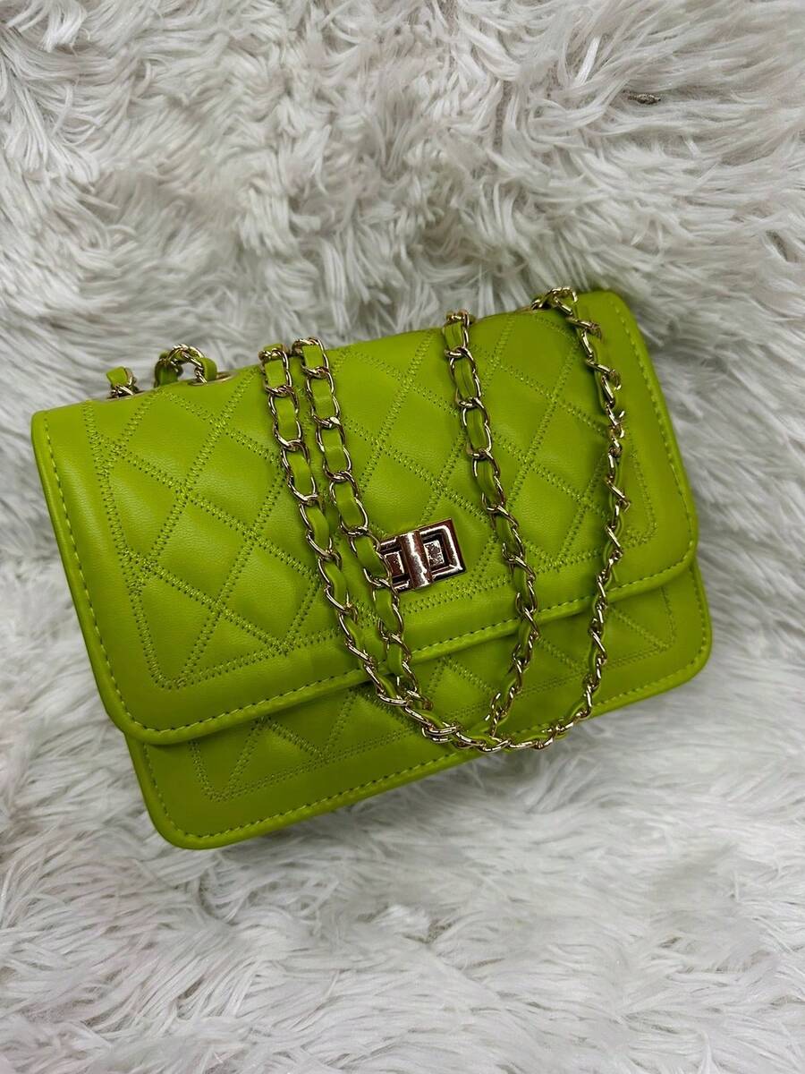 Women's Shoulder Bag Embroidery Line Versatile Crossbody Bag - 青檸色 - 查看 1
