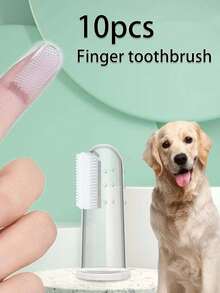10支装硅胶宠物指套牙刷，有效清洁牙齿 - 适用于犬猫，一次性使用 - 無色 - 查看 4