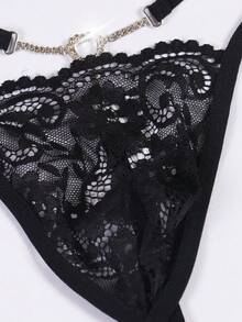 Quần lót dây chữ G gợi cảm ren đen trang trí ngọc trai cho nam - màu đen - Xem 4