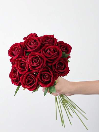 1支/3支/5支装酒红色人造玫瑰带茎，天鹅绒玫瑰花束，仿真玫瑰，适合家居装饰、客厅装饰、卧室装饰、婚礼装饰、餐桌装饰、派对装饰、花园装饰，以及情人节、生日、求婚、毕业典礼、送给女性的礼物，生日礼物，客厅装饰，家居装饰，家居饰品，人造花