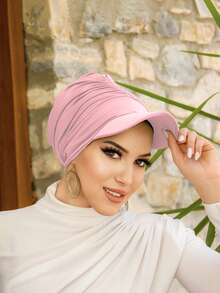 1pc Women's Solid Color Visor Beanie Hat, Sun Protection Headwear For Daily Outdoor Use - Crystal Linen Cap - View 17