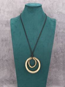 1 pieza Pendiente grande de aro retorcido minimalista exagerado de moda, collar largo unisex vintage de hip-hop con cuentas de , bronce y plata, regalo de pareja, regalo de joyería
