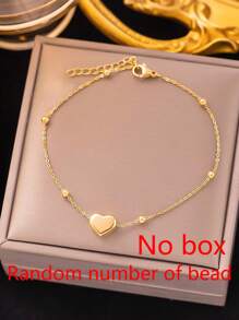 Nooxian 1pc Anklet, Summer Beach Anklet For Women, Stackable Hypoallergenic Stainless Steel Heart Pendant Foot Chain, Mother's Day & Valentine's Day Gift (Random Bead Count, No Gift Box)