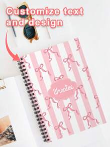 Custom Spiral Coil Notebooks, Personalized Sorority Notebooks, Pink Bow Spiral Notebooks, Life Journal Books, Personalized Text Notebooks, Back-To-School Gifts School Supplies, Back To School