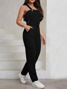 Women's Y2K Fashionable Slim Fit Casual Denim Overalls, Paired With Sexy Backless, Suitable For All Seasons, Suitable For Parties, Birthday Parties, Evening Parties, Dances/Banquets, Fashion Shows, Celebrations, Cocktail Parties, Music Festivals, Concerts - đen - Xem 2
