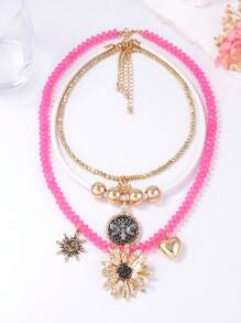 1 pieza Collar colgante de flores y animales con cuentas multicapa de diseño de lujo de aleación, versátil para mujeres