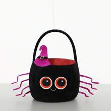 万圣节不给糖就捣蛋蝴蝶结南瓜桶、万圣节南瓜灯糖果篮猫脸蜘蛛桶、不给糖就捣蛋蝴蝶结绿叶礼品篮、篮子收纳、储物盒、万圣节派对装饰用品 - 彩色 - 查看 15