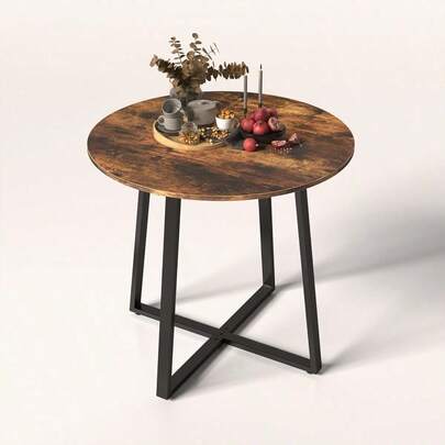 FurnitureR Mesa Comedor Mesa Redonda Rústica con Patas Metal para Cocina Sala Estar Mesa Café Mesa Bistró para Cafetería Bar