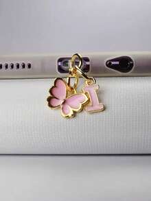 1pc创意粉色蝴蝶字母/欧式26个大写字母缩写/手机防尘塞/装饰/挂件/吊坠/手机挂钩/精致/节日使用保护您的设备/适用于Type-C/Lighting（5-14）型号 - 粉色 - 查看 46