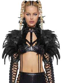 Festliches Federschal-Top, Schal-Cape, Accessoires zum Anziehen Federn-Körpergeschirr für Frauen Tops Cape Schal Schulterschal Punk Gothic Rave Dance Festival Kragen mit Manschetten Schulter Abzeichen Anziehsachen Künstliche Federn