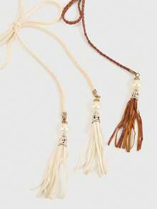 2 件波西米亚风格可调节腰带，带流苏，黑色、棕色，适合搭配连衣裙、海滩裤、夏季度假裤、学校裤