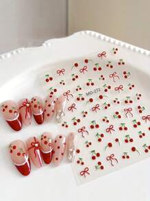 2 pièces Autocollants d'ongles 5D fraise et cerise - design de fruits doux avec des accents floraux, en résine ABS, style décontracté mignon, convient pour le nail art DIY, ongles à thème de fruits, design 5D complexe
