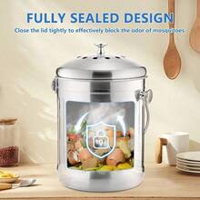 4.9l Compost Bin Stainless Steel Indoor Compost Bucket for Kitchen Countertop Odourless Compost Pail for Kitchen Food Waste with A Carrying Handle and 2 Charcoal Filter 4.9l Easy to Clean - plateado - Ver 6