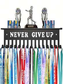15-Hook Medal Display Rack, Medal Hanger Rack, Never Give Up, Steel Wall Mount Frame For Over 90 Medals, Medal Display Rack For Running Competitions