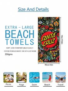 1pc Santa Cruz Skateboard Beach Towel - Tropical Streetwear Design With Vibrant Red & Black Print, Super Soft Microfiber, Quick-Dry Lightweight For Beach, Pool, Camping, Travel, Home & Outdoor Use, Beach Essentials | Streetwear Style | Quickdry Fabric