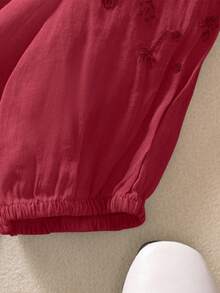 Women's Embroidered Loose Retro Boho Style Mid-Sleeve Blouse, Spring/Summer - Rose Red - View 6