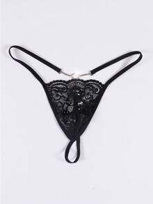 Quần lót dây chữ G gợi cảm ren đen trang trí ngọc trai cho nam - màu đen - Xem 2