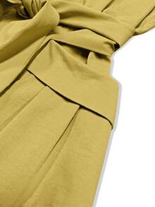 Women's Sleeveless Solid Color Stand Collar Wrap Tie Waist Pockets Dress, Elegant Commuter Style, Spring/Summer - Màu vàng - Xem 4