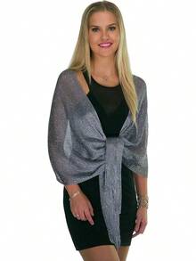 Metallic Glitter Shawl Wrap For Evening Dresses And Weddings - Metallic Dark Grey Silver - View 10